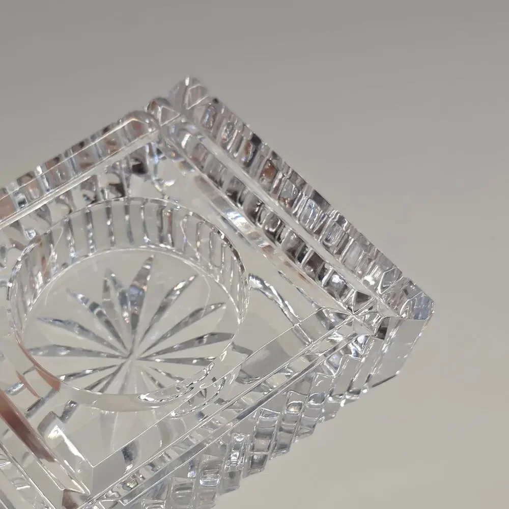 Signed Waterford Crystal Square Trinket Dish or Desk Clock Insert 3